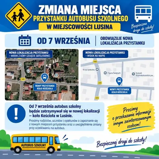 Zmiana lokalizacji przystanku autobusu szkolnego w Lusinie