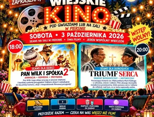Wiejskie kino w Piersnie – dwa seanse, wstęp wolny i darmowy popcorn