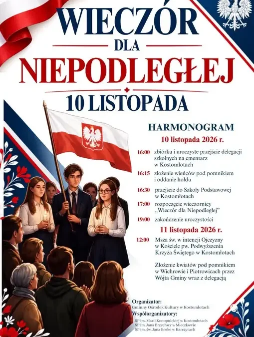 Wieczornica dla Niepodległej w Kostomłotach – zaproszenie na 10 listopada