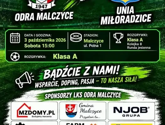 LKS Odra Malczyce zagra z Unią Miłoradzice – sobota, 3 października, godz. 15:00