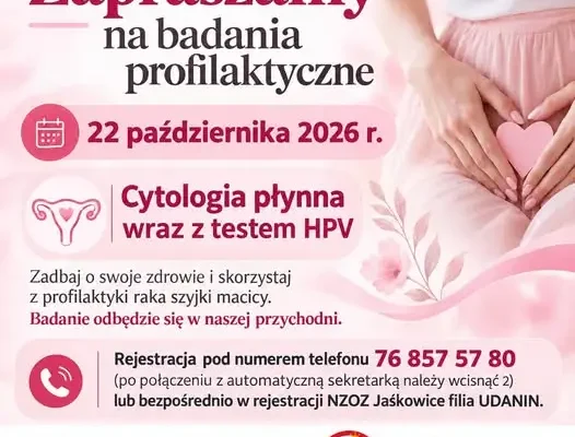 Badania profilaktyczne w NZOZ Jaśkowice filia UDANIN – 22 października