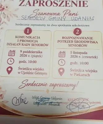 Gmina Udanin zaprasza seniorów na bezpłatne szkolenia