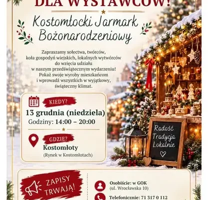 Kostomłoty szukają wystawców na jarmark bożonarodzeniowy. Zapisy tylko do 16 listopada