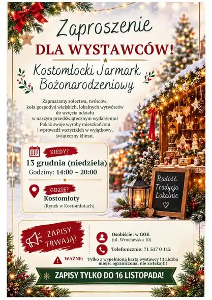 Kostomłoty szukają wystawców na jarmark bożonarodzeniowy. Zapisy tylko do 16 listopada