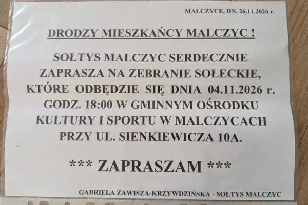 Zebranie sołeckie w Malczycach – sól drogowa zamiast lamp solarnych