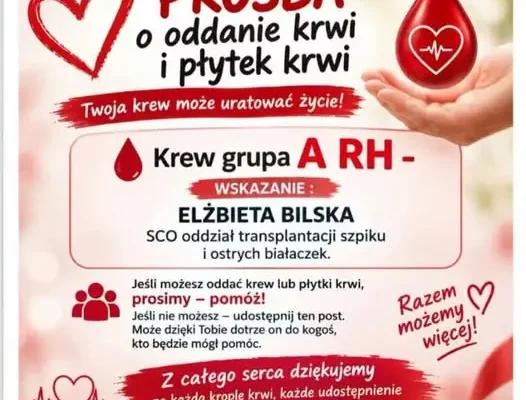 Apel o krew i płytki krwi dla nauczycielki Elżbiety Bilskiej
