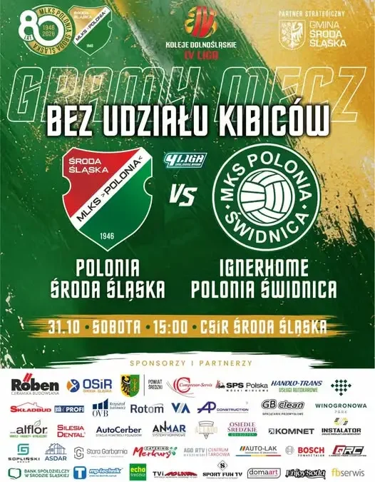 Polonia Środa Śląska zagra w sobotę bez publiczności