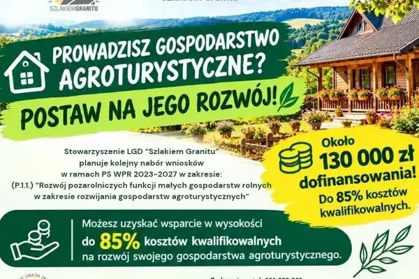 Nawet 130 tys. zł na rozwój agroturystyki – LGD „Szlakiem Granitu” szykuje nabór